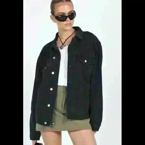 Princess Poly  Black Denim Jacket Large/xl  Trucker Jean Jacket Oversized - Picture 1 of 9